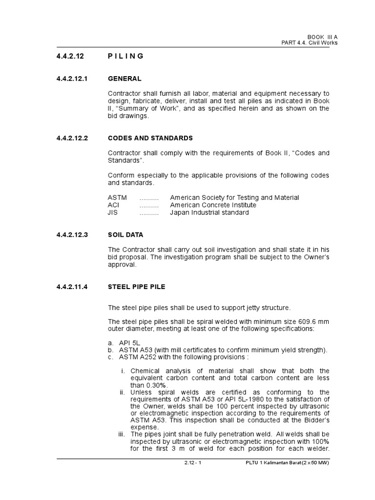 Piling Specifications for Civil Works | PDF | Deep Foundation | Concrete