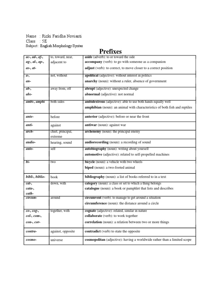 Understanding English Prefixes | PDF | Verb | Adjective
