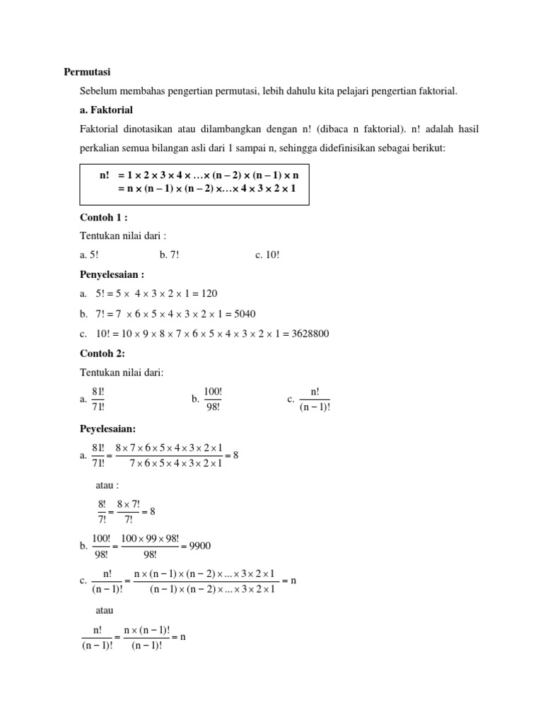 Konsep dan Rumus Permutasi Matematika | PDF | Seni & Disiplin Bahasa ...