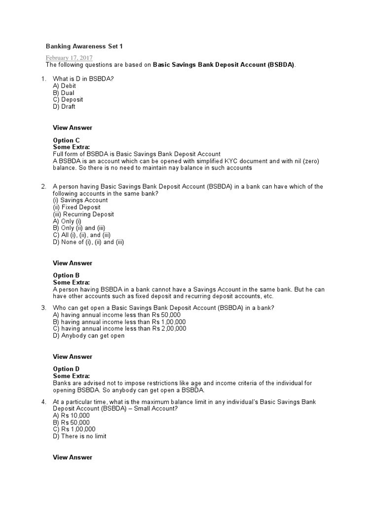 Understanding BSBDA Account Features | PDF | Reserve Bank Of India | Banks