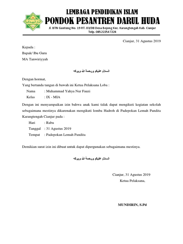 Download 60+ Contoh Surat Surat Izin Sekolah Ma Terbaik Dan Terbaru