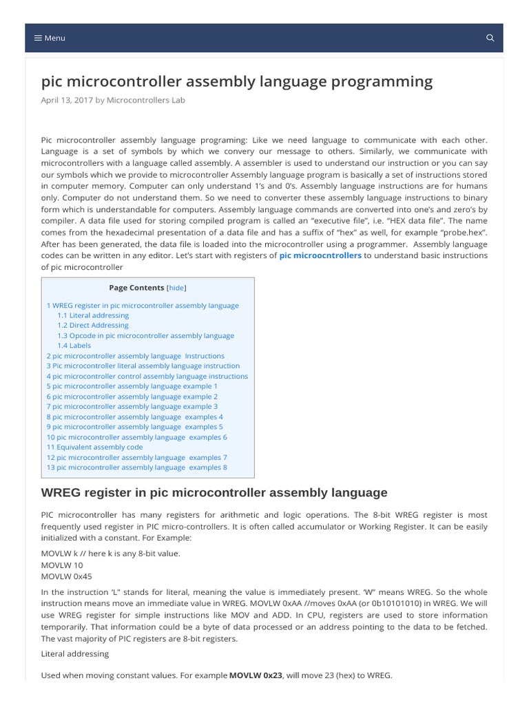 WREG Register in Pic Microcontroller Assembly Language | PDF | Assembly ...