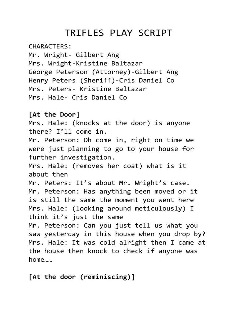 Trifles Play Script (At The Door) PDF