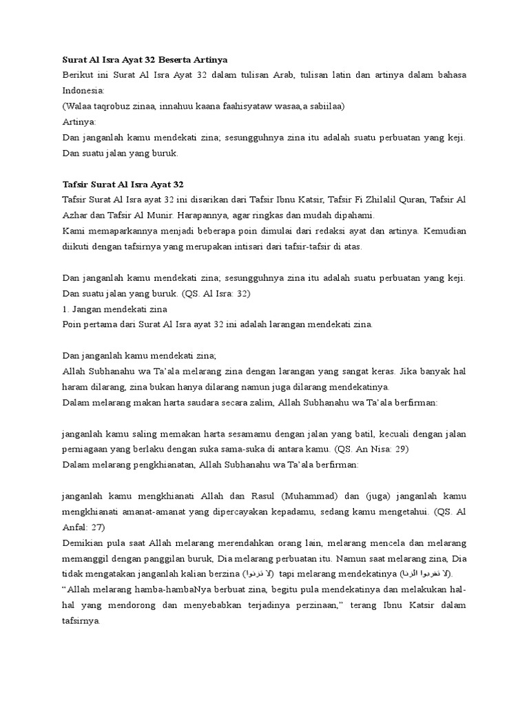 Surah Al Isra Ayat 32 dalam Al-Qur'an