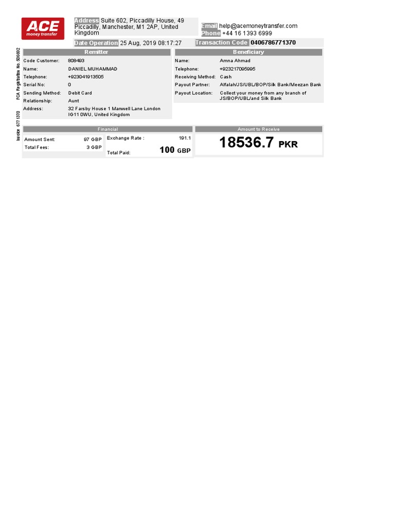 Remittance Details for Daniel Muhammad | PDF