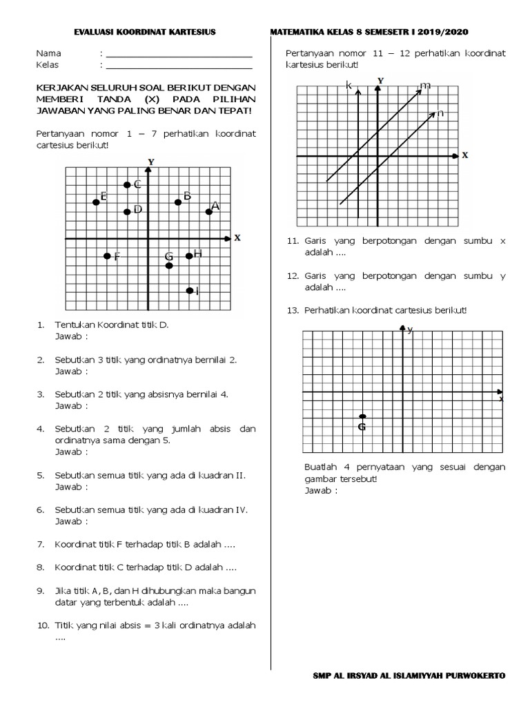 00 Evaluasi Koordinat Mtk Kelas 8 Sem 1 2019 2020