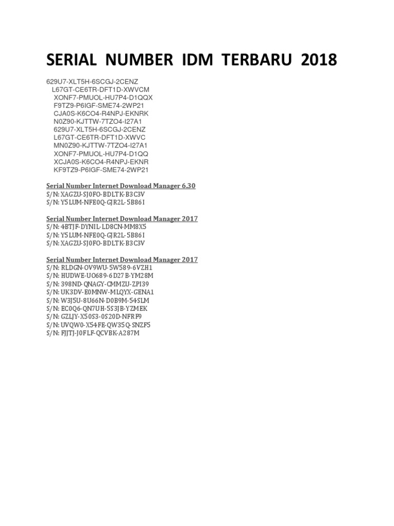 Serial Number Idm 2018 | PDF
