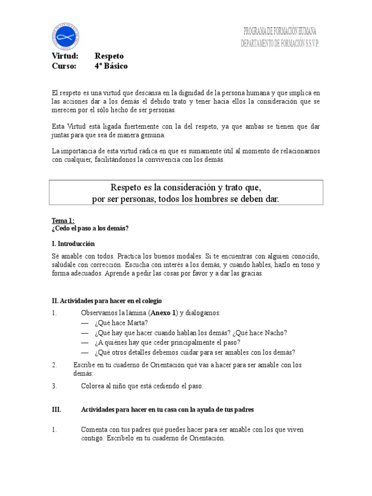 Fomentando el Respeto en 4º Básico | PDF | Artes del Lenguaje y ...