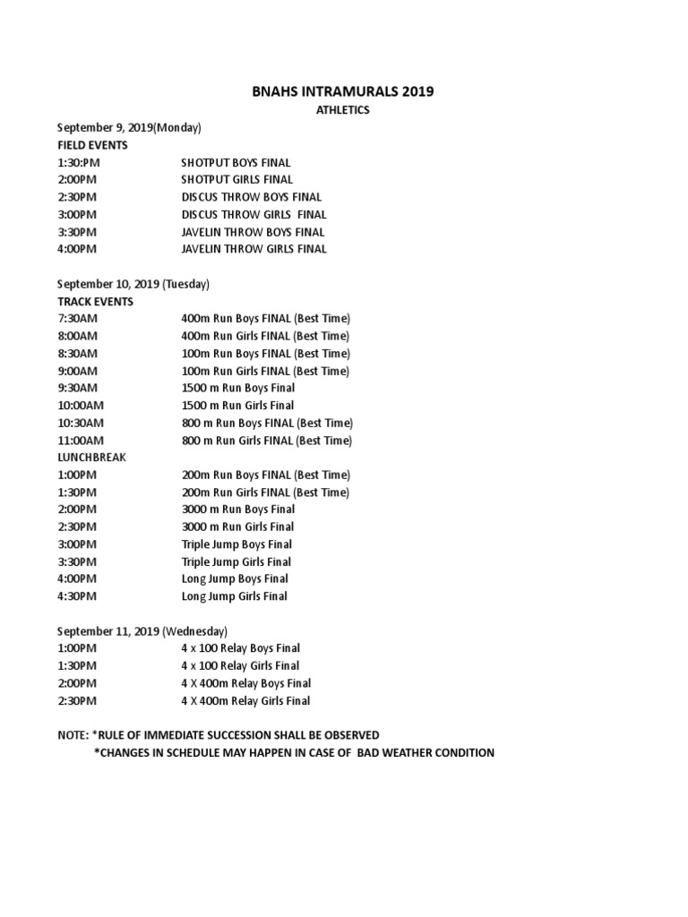 Bnahs Intramurals 2019 Athletics Field Events PDF Track And Field