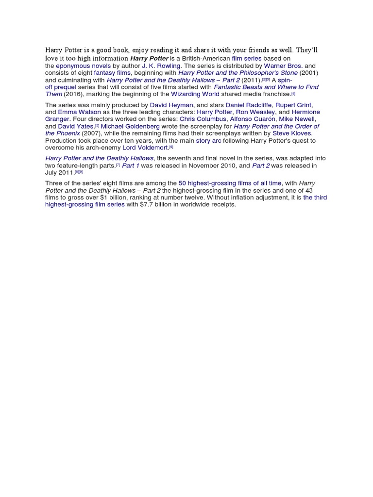 Overview of the Harry Potter Film Series | PDF