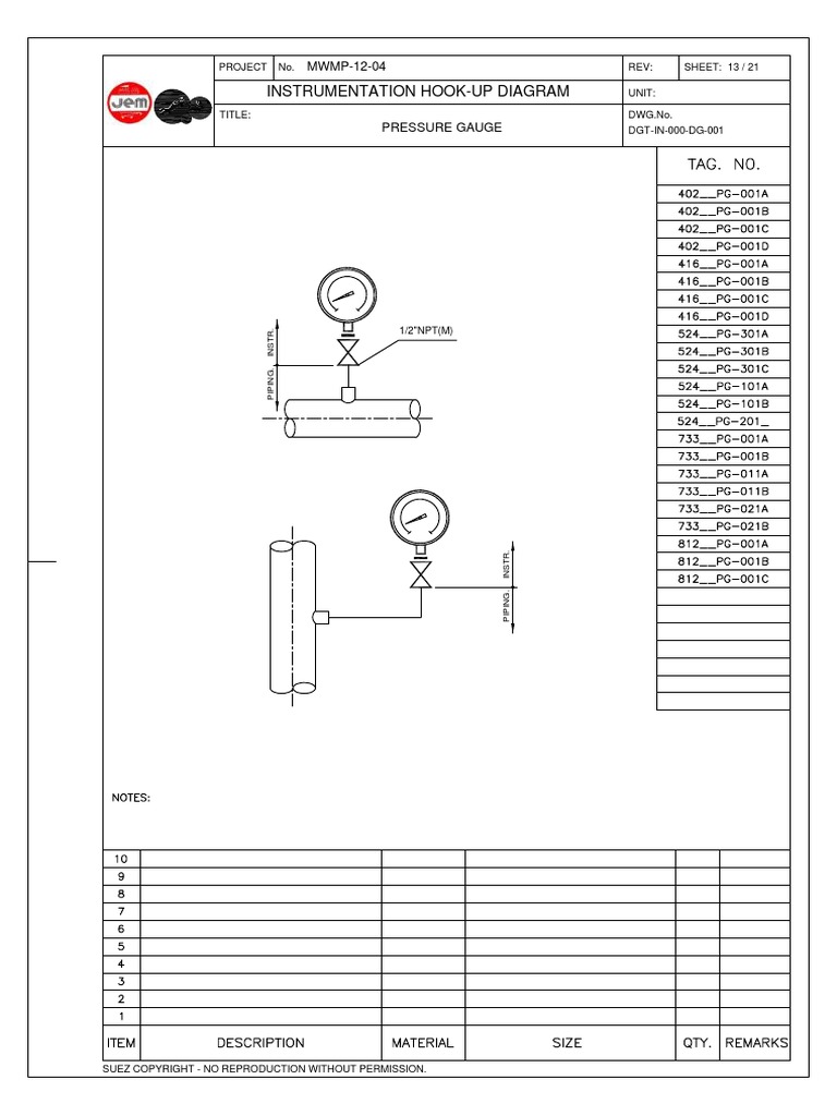 Hookup Diagram For Pressure Gauge Installation PDF