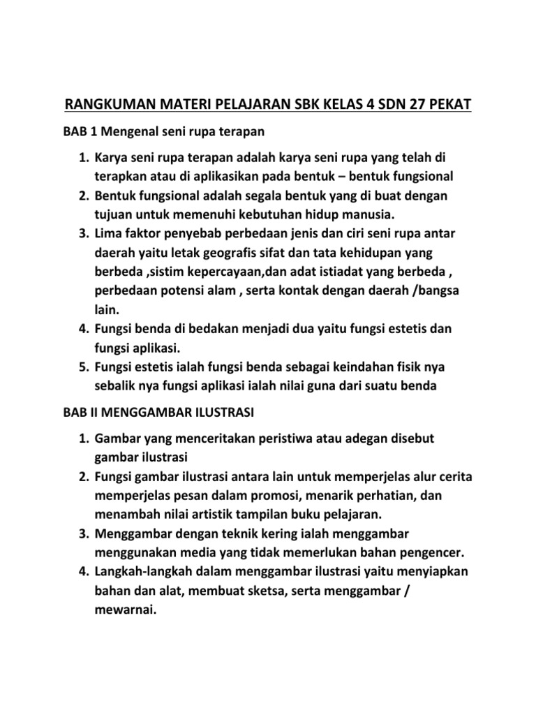 Rangkuman Materi Pelajaran Sbk Kelas 4