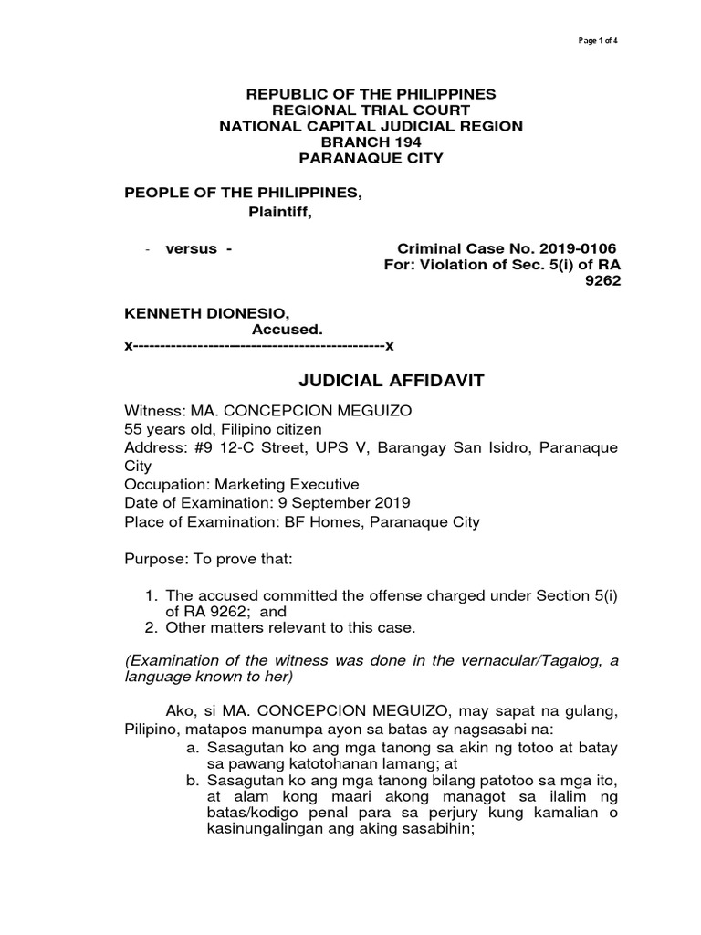 Judicial Affidavit Tagalog PDF
