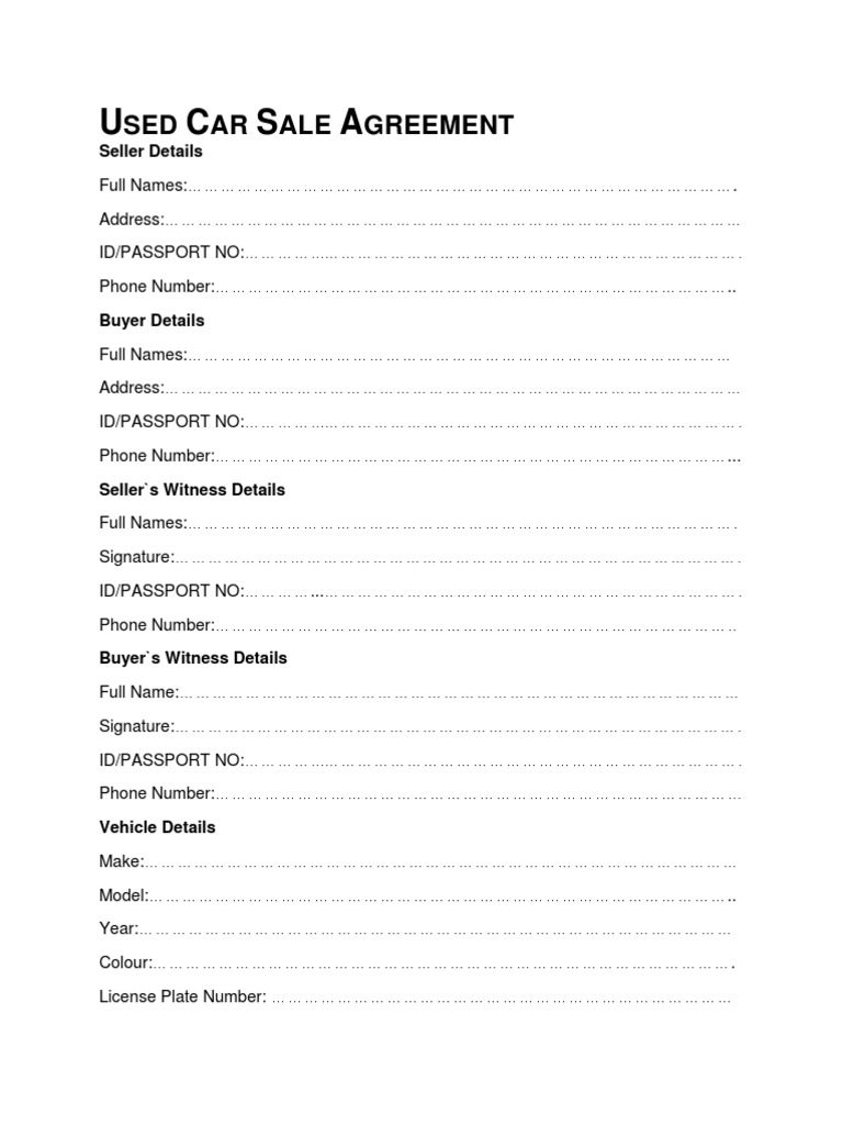 Used Car Sale Agreement1 PDF Sales Service Industries