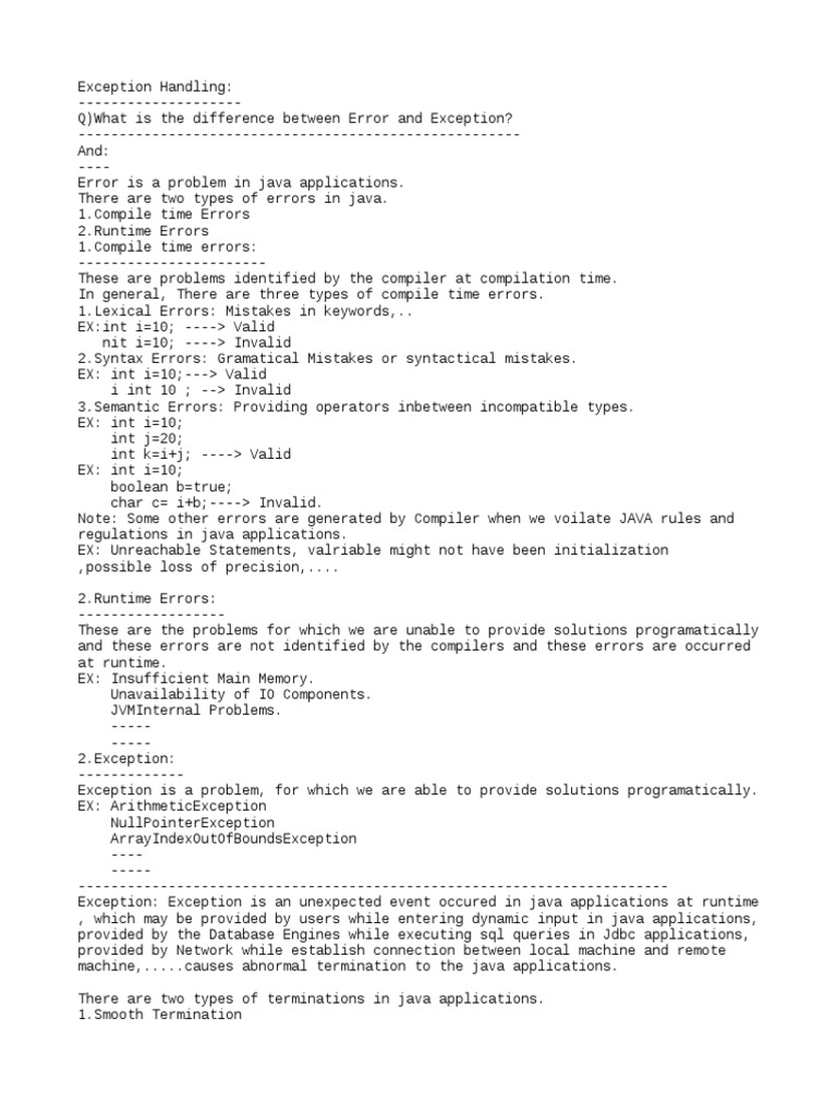Exception Handling | PDF | Java (Programming Language) | Class ...
