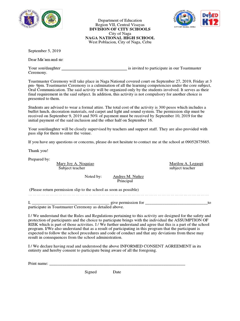 Invitation to Participate in the Naga National High School Toastmaster