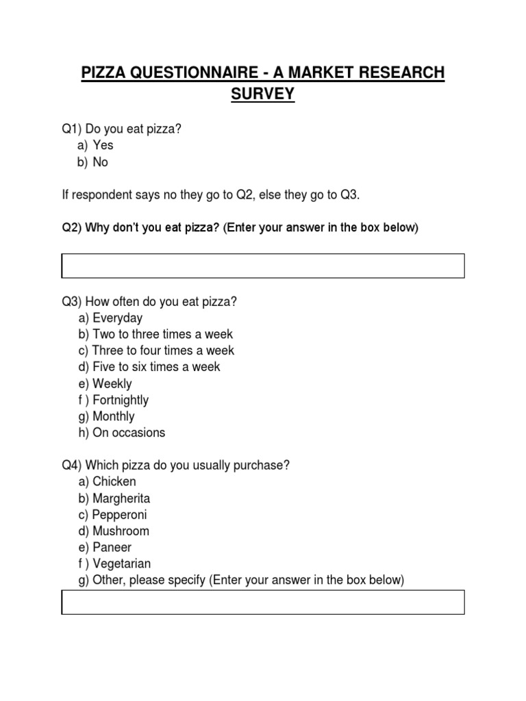 Pizza Questionnaire A Market Research Survey PDF Pizza Foods