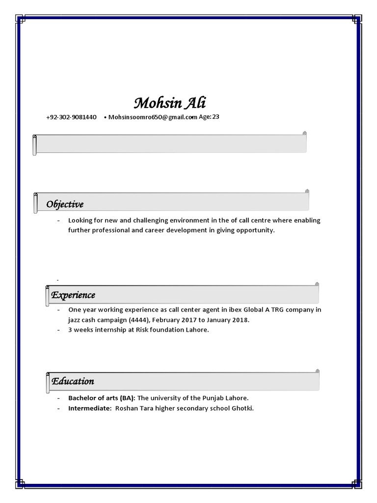 Resume of Mohsin Ali | PDF | Career & Growth