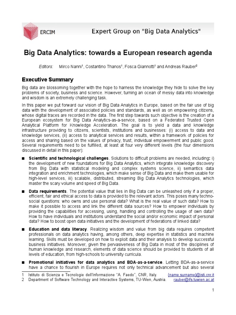 Big Data Analytics Towards A European Research Agenda | PDF | Big Data ...