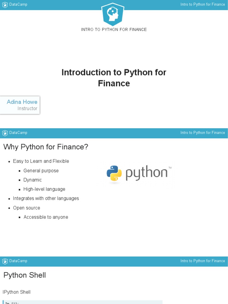 Introduction To Python For Finance: Adina Howe | PDF | Data Type ...