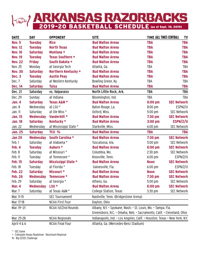 Arkansas MBB Schedule Southeastern Conference Ncaa Division I Fbs