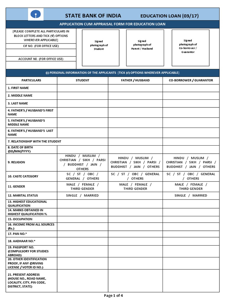 Education Loan Application Form PDF | PDF | Identity Document | Loans