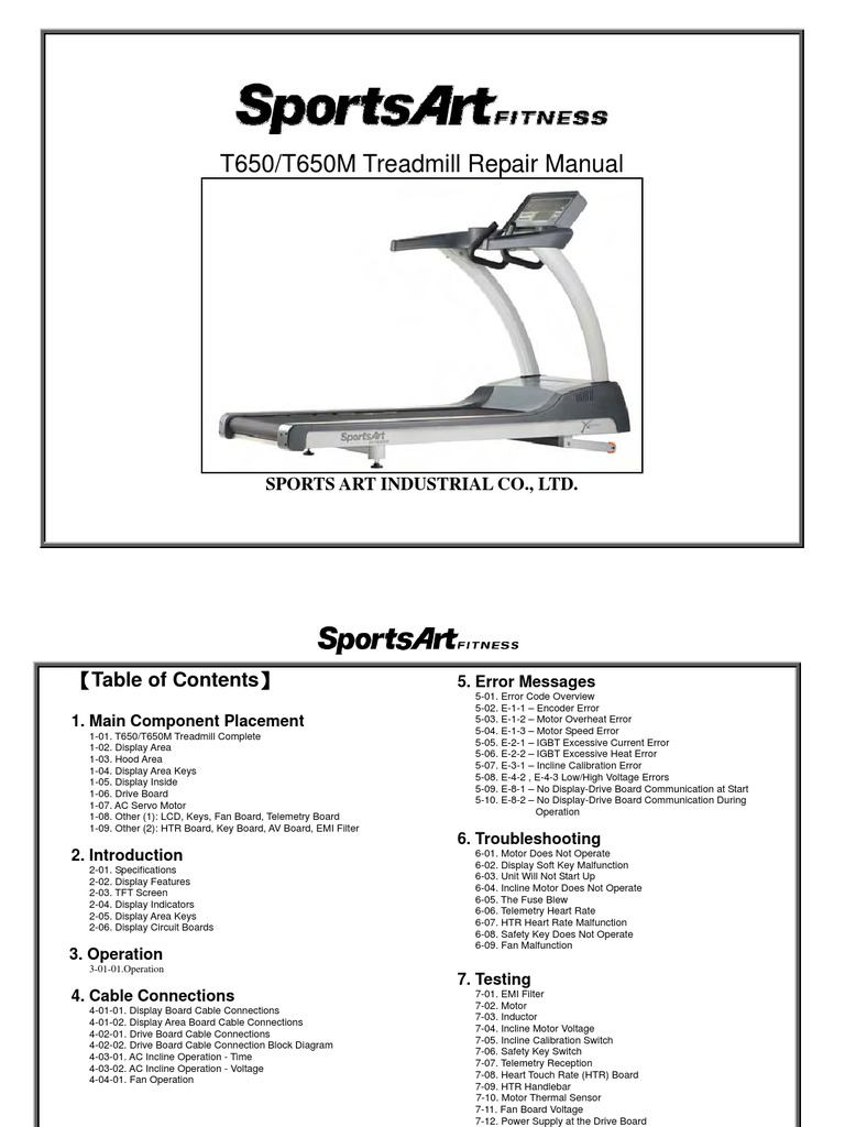 T650/T650M Treadmill Repair Manual Sports Art Industrial Co., LTD