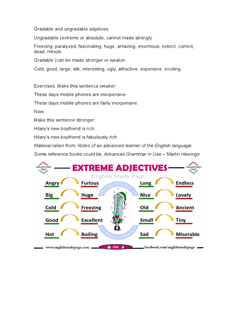 Gradable and Ungradable Adjetives. Grammar For Advanced Learners | PDF