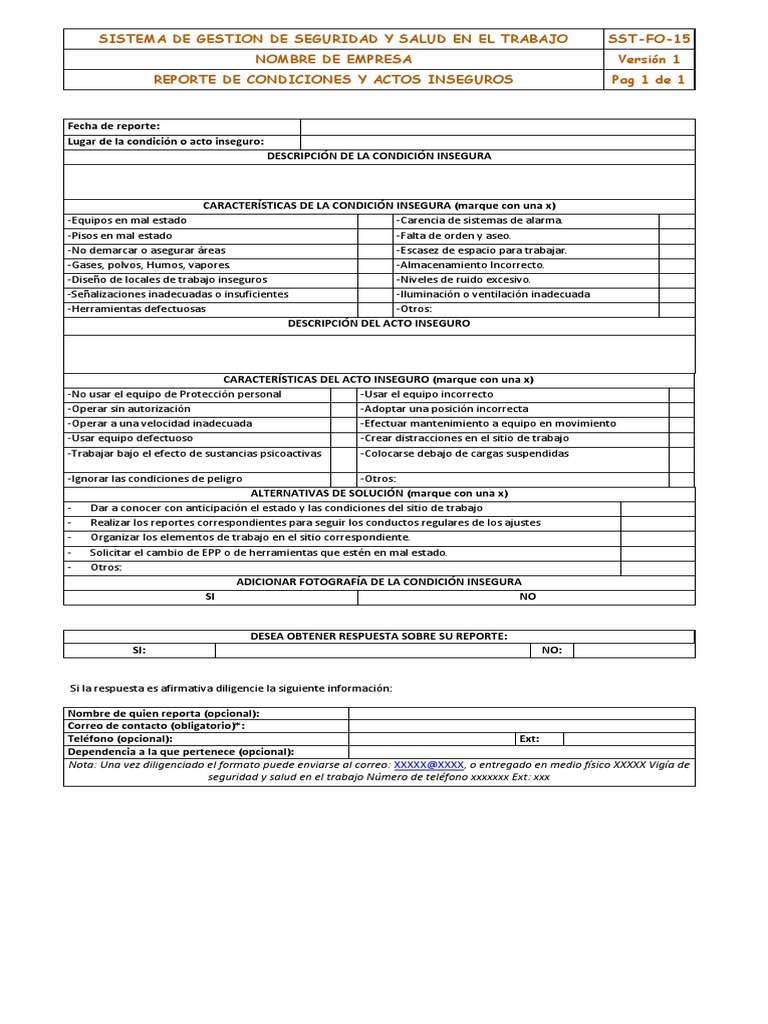 Reporte de Actos y Condiciones Inseguras | PDF | Informática y ...