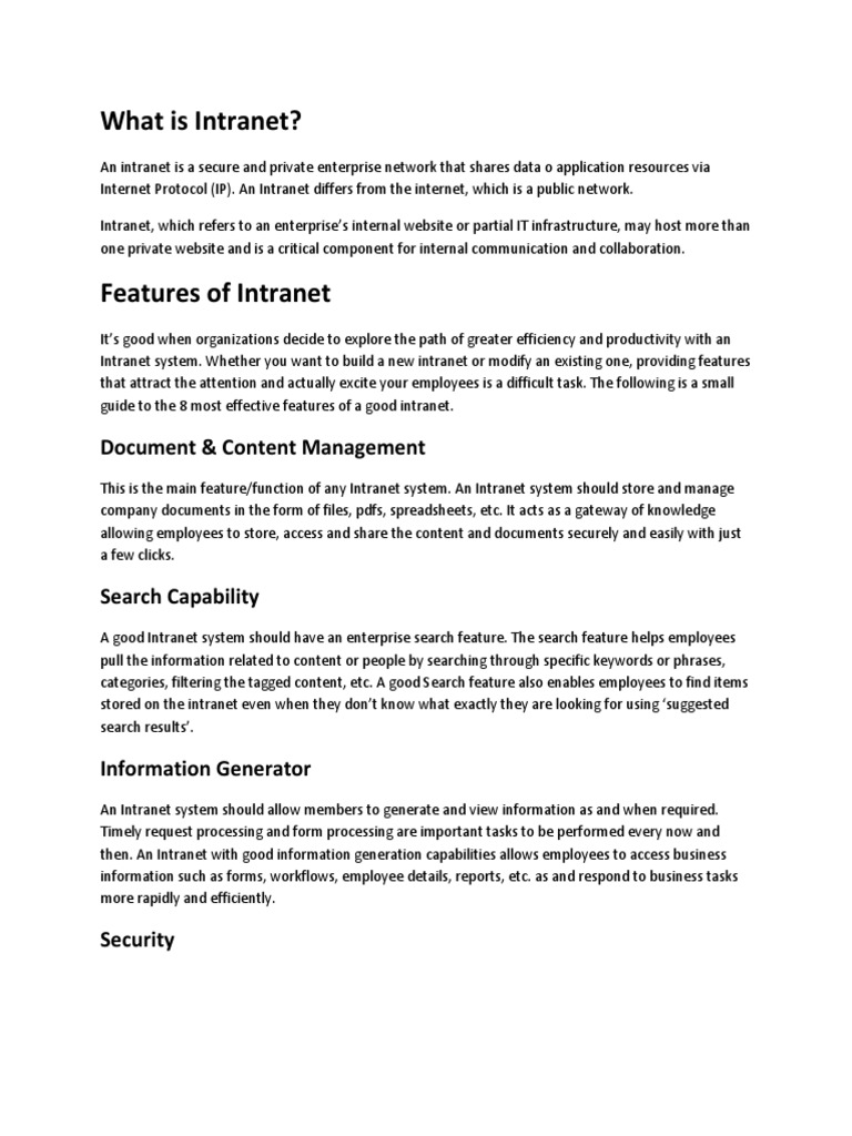 Understanding Intranet: Definition & Features | PDF | Internet Protocol ...