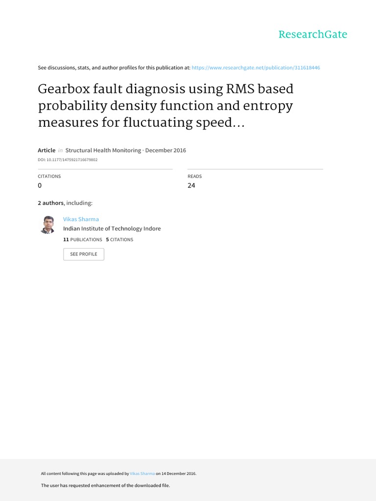 Gearbox Fault Diagnosis Using RMS Based PDF and Entropy Mesasures For