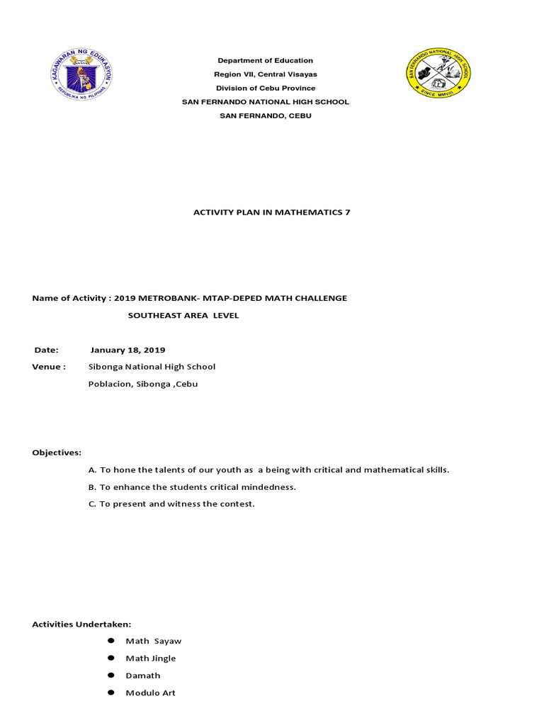 Activity Plan in Mathematics 7 | PDF