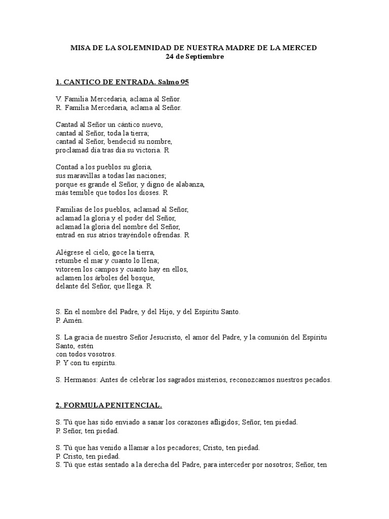 Misa de La Solemnidad de Nuestra Madre de La Merced | PDF | María ...