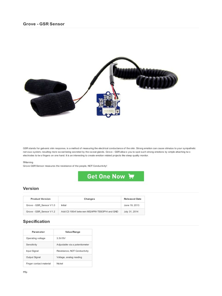 Grove Gsr Sensor Wiki Pdf Arduino Equipment