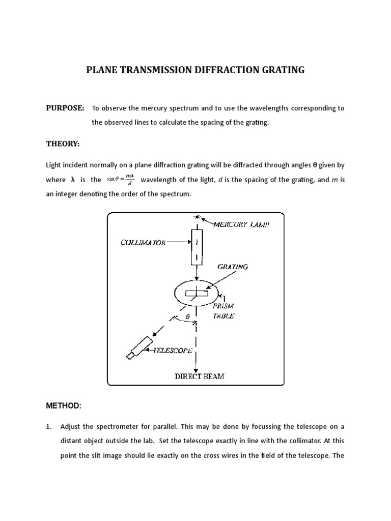 Mercury Spectrum and Diffraction Grating | PDF | Diffraction | Wavelength
