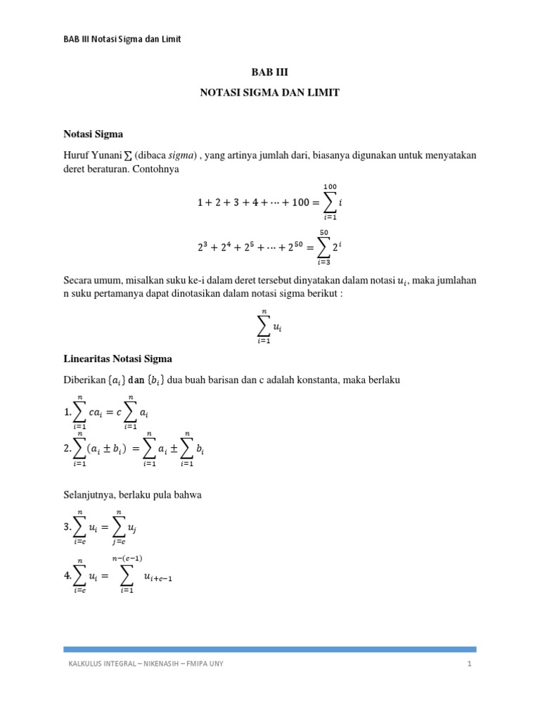 Bab Ii Materi Notasi Sigma Dan Limit Pdf