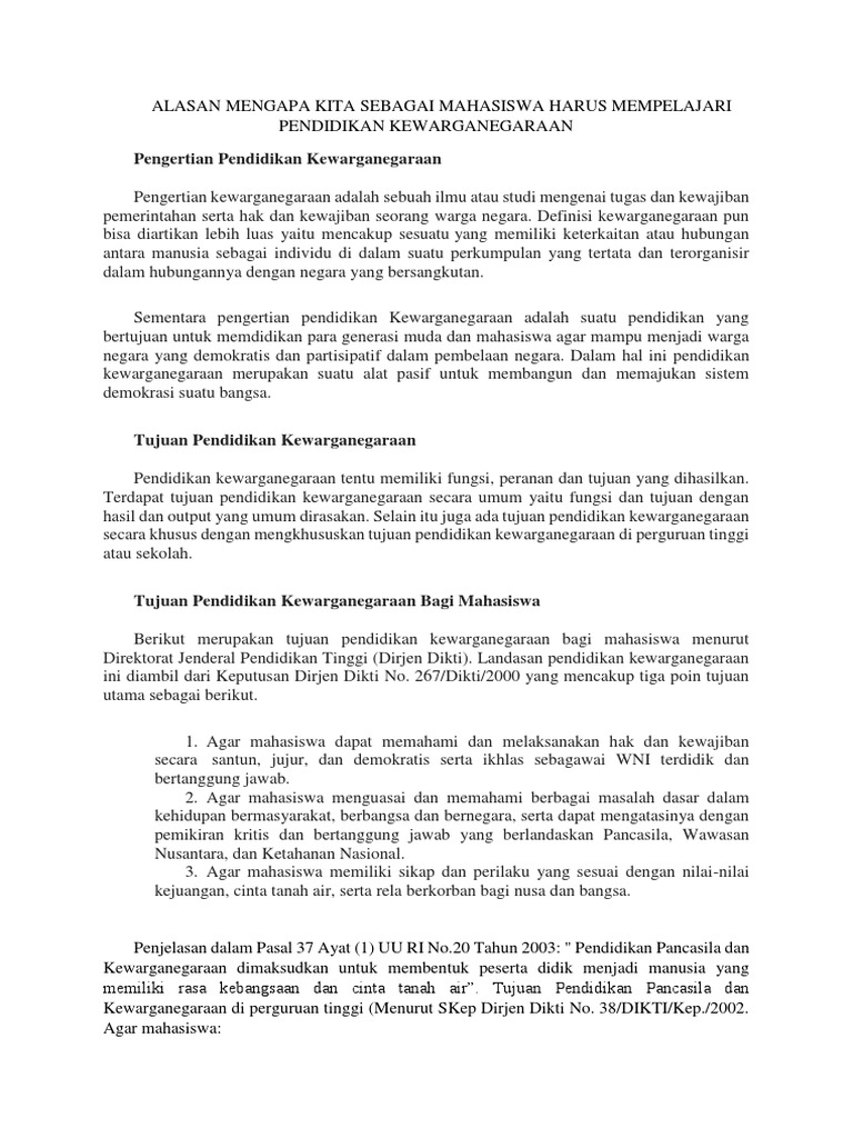 Pengertian Pendidikan Kewarganegaraan