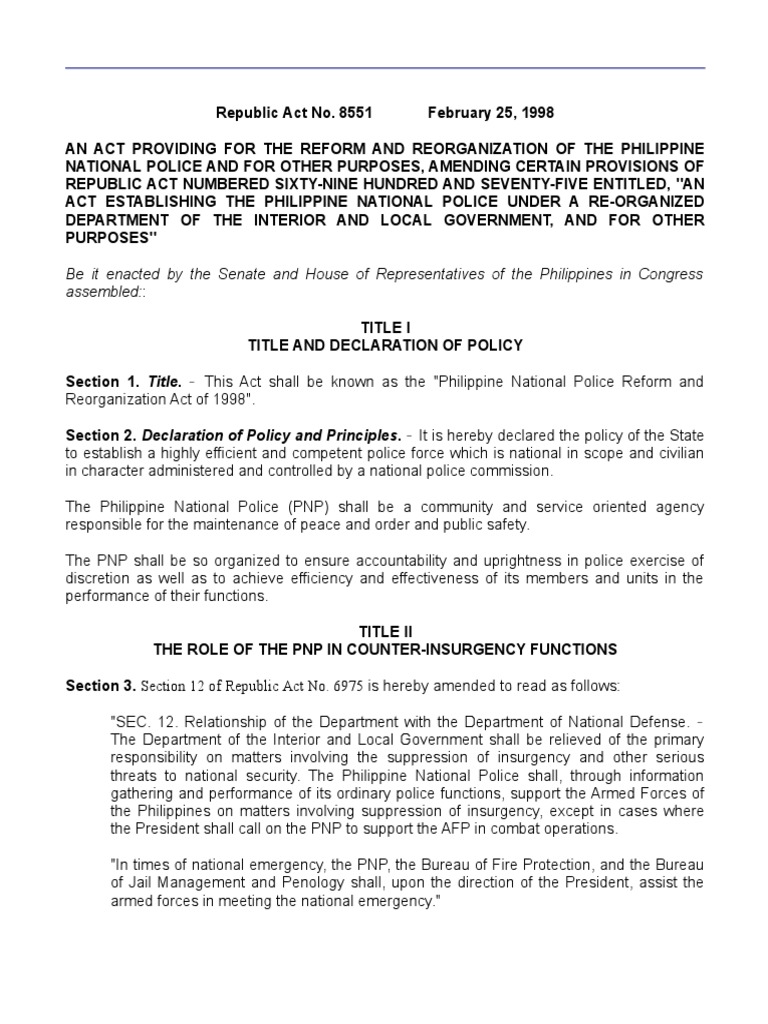 RA 8551 and 6975 PDF President Of The Philippines World Politics