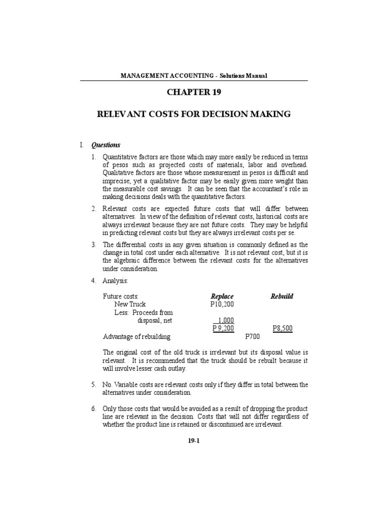 Relevant Costs in Managerial Decisions | PDF | Demand | Price ...