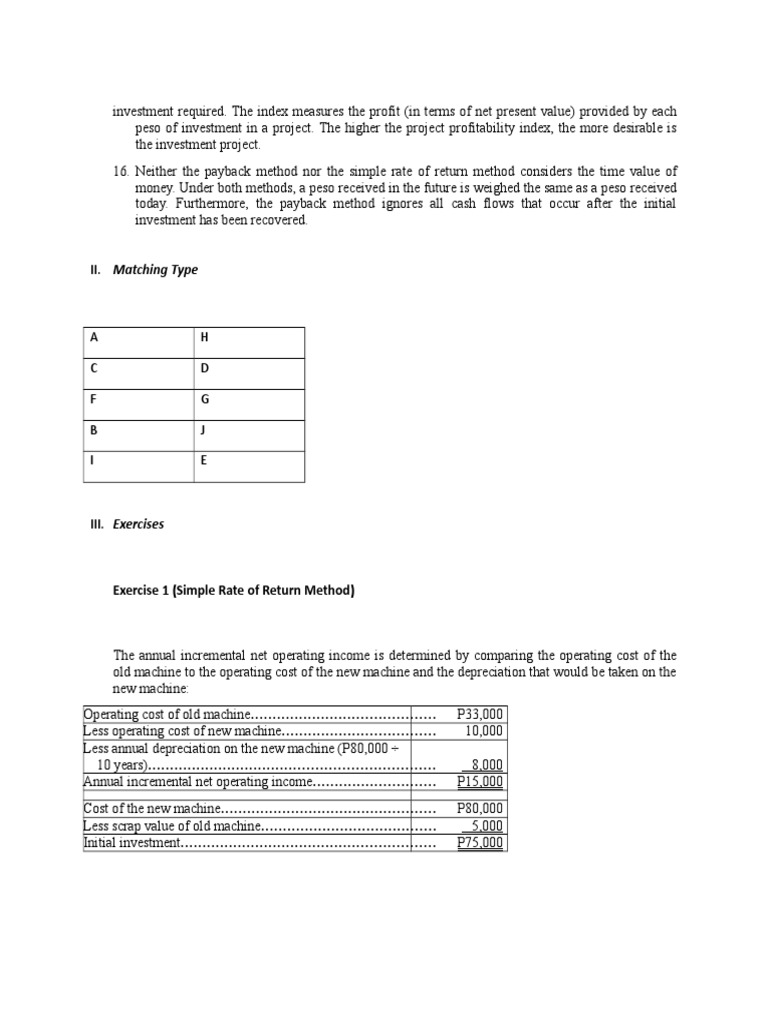 Exercise 1 (Simple Rate of Return Method) | PDF | Present Value ...