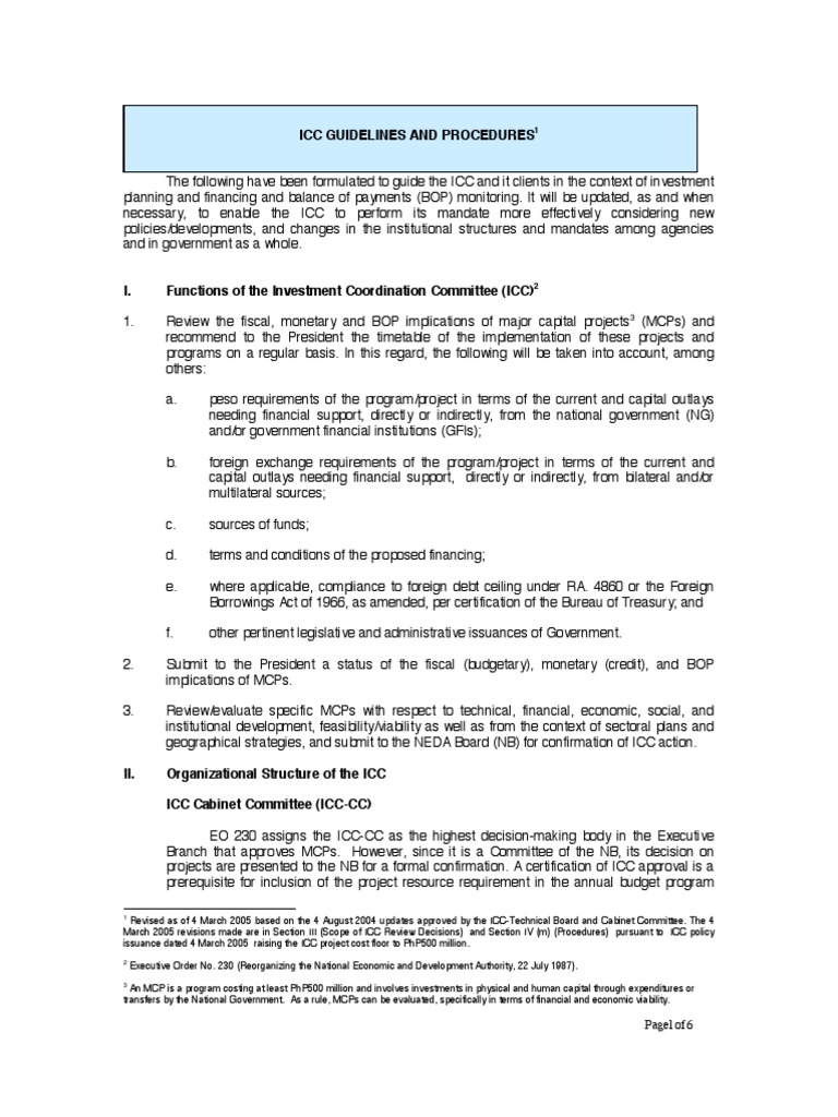 Icc Guidelines And Procedures Page1of 6 Pdf Economies Finance