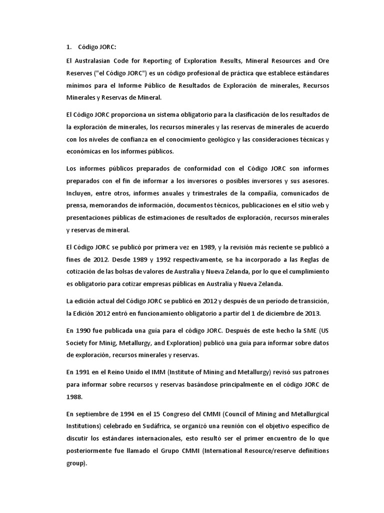 Código JORC | PDF | Minería | Geología