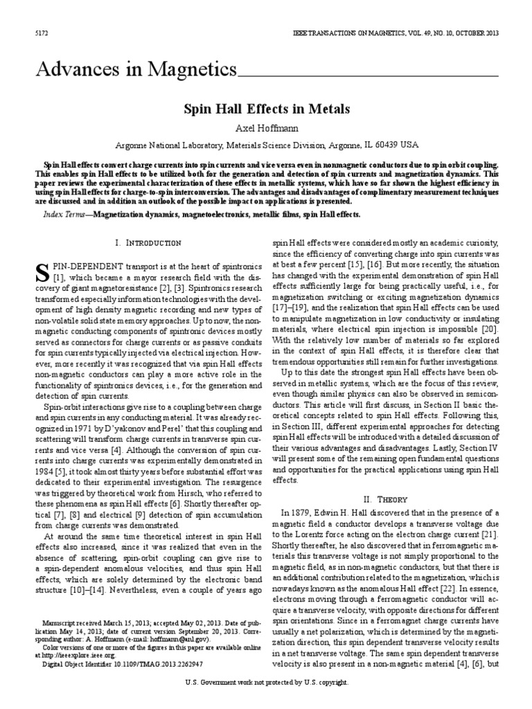 Spin Hall Effect Review Article Hoffmann2013 | PDF | Electrical ...