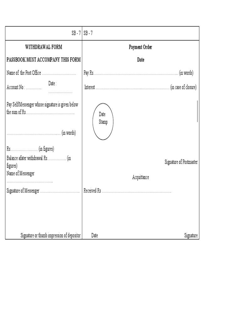 Post Office SB-7 Withdrawal Form | PDF