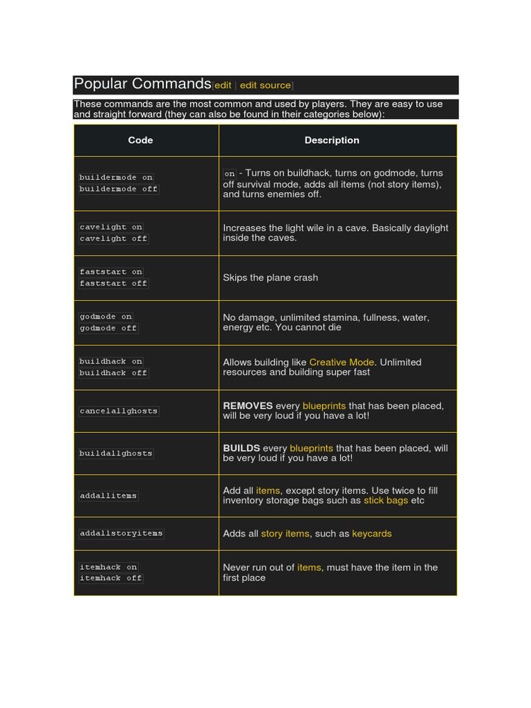 Console Commands The Forest PDF Nature