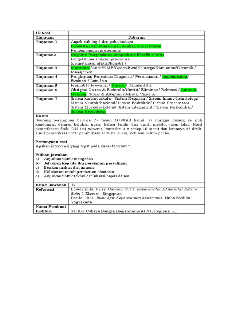 Contoh Soal Ukom Maternitas