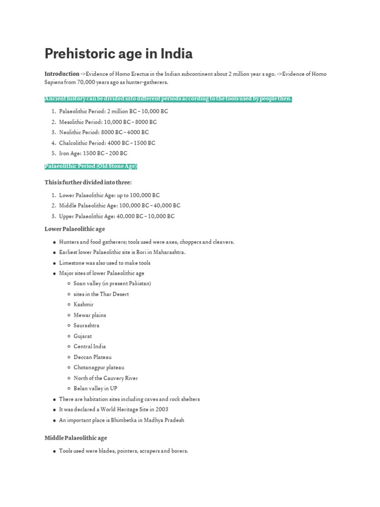 Prehistoric India: Ages and Sites | PDF | Paleolithic | Stone Age