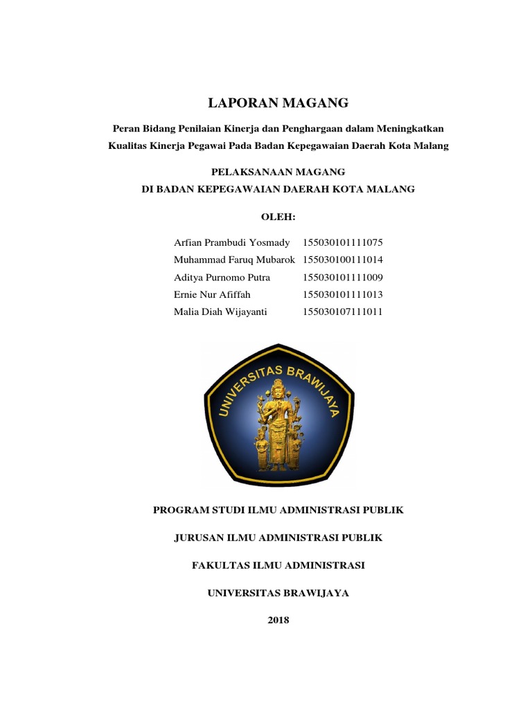 Laporan Magang Kelompok Arfian Prambudi Peran Bidang Pkp Dalam Meningkatkan Kualitas Kinerja Pegawai Pada Bkd Kota Malang Pdf
