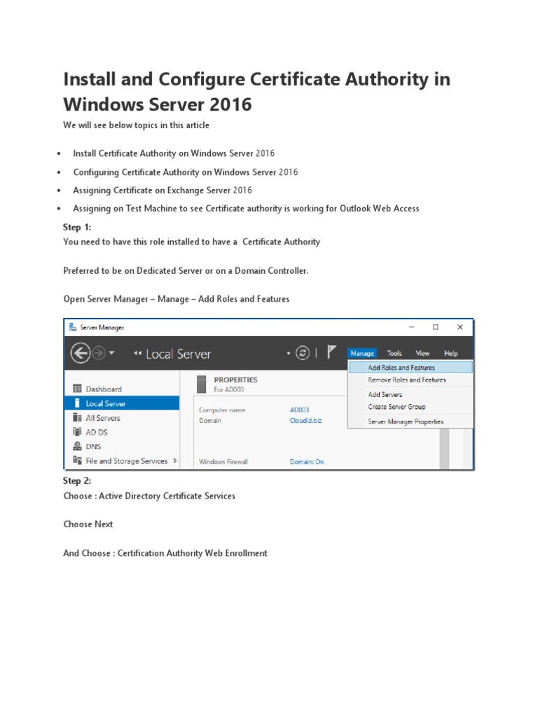 Install & Configure CA on Windows Server | PDF | Public Key Certificate ...