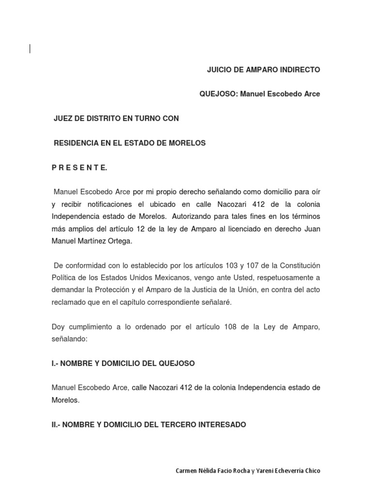 Demanda de Amparo Indirecto | PDF | Violación | Derecho Constitucional